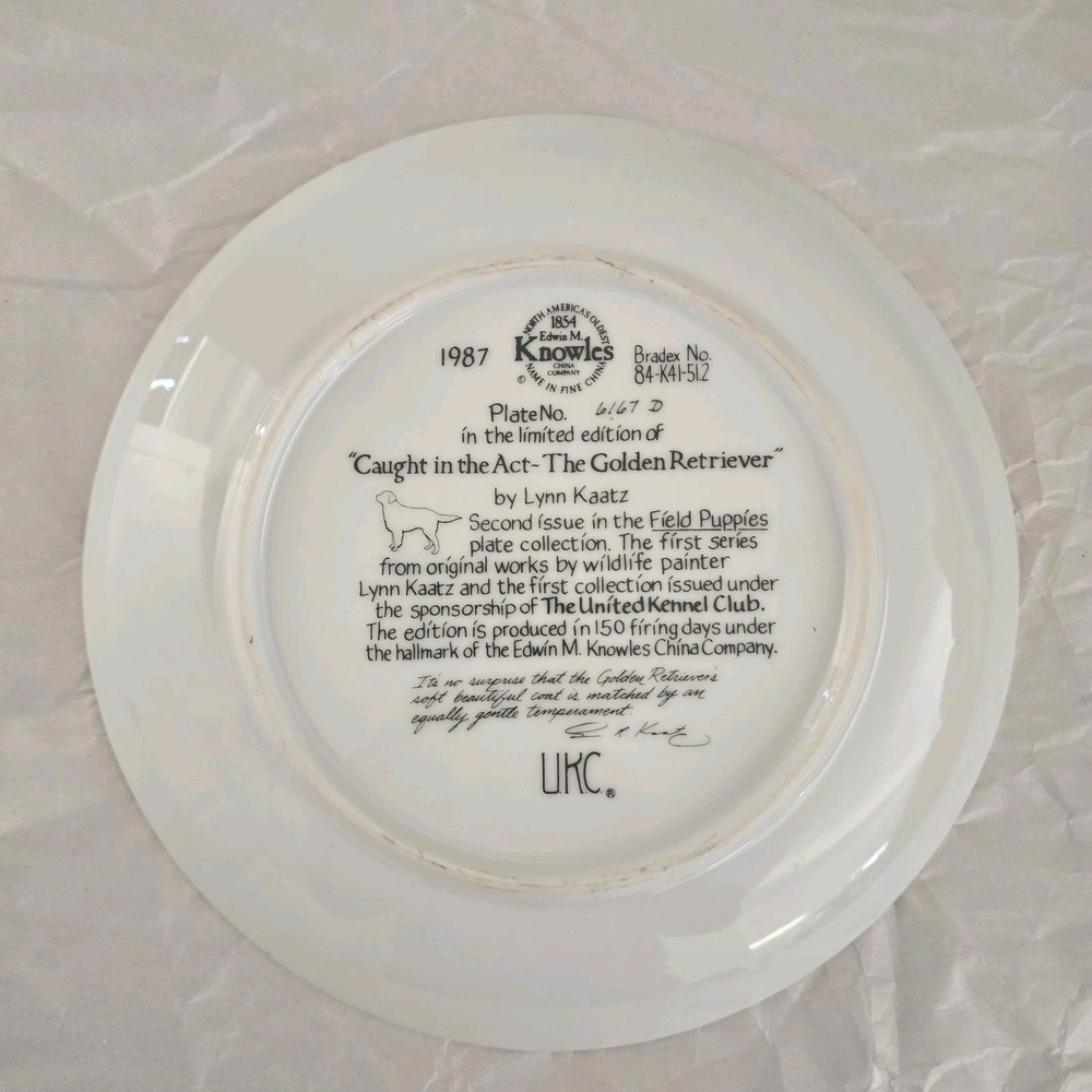 Edwin Knowles China Plate Golden Retriever Lynn Kaatz dog puppy 1987 caught Act - Picture 2 of 5